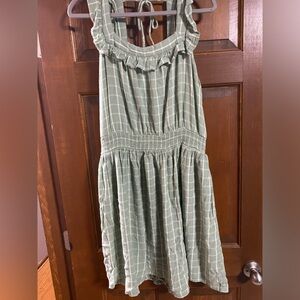Sage Plaid Summer Dress with Pockets
